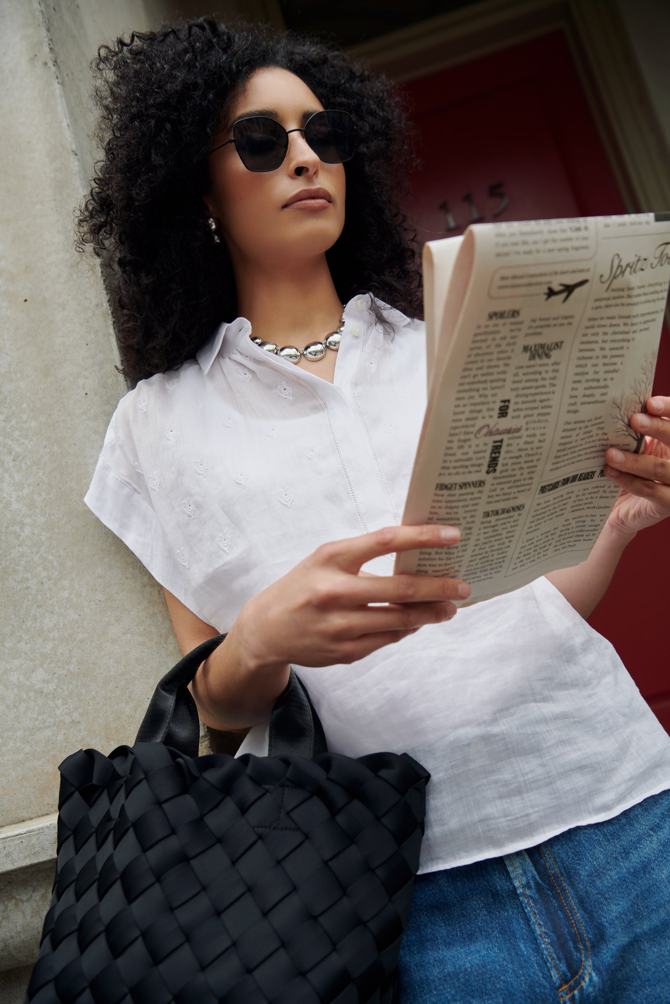  Robin Embroidered Top and Miramar Clara Midi Skirt from Rag & Bone accessorized with the Nicola Collar Necklace by Biko 