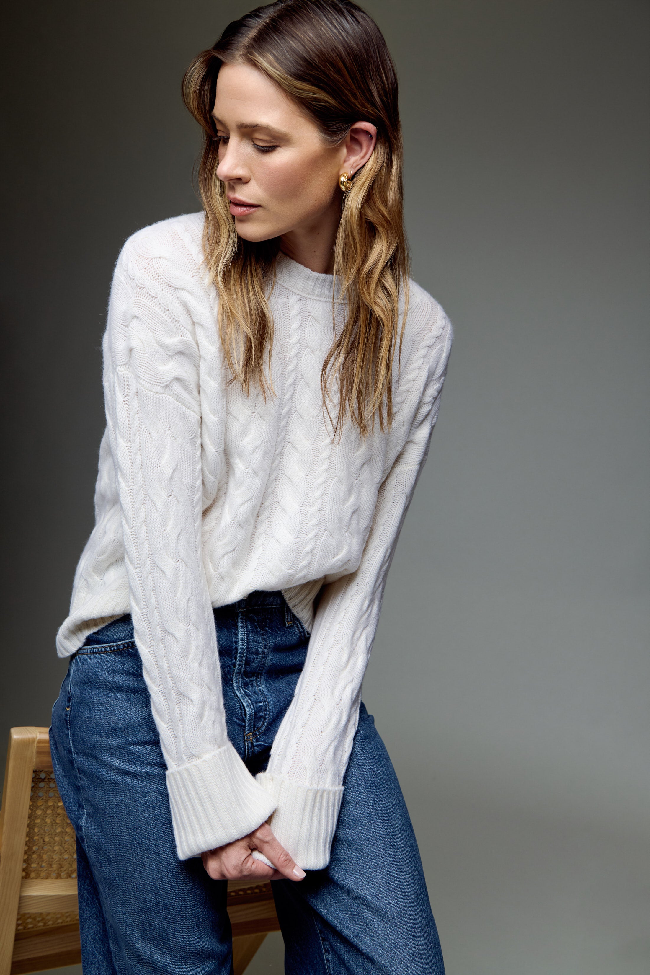 Autumn Cashmere Oversized Cable Crew With Turn Back Cuffs