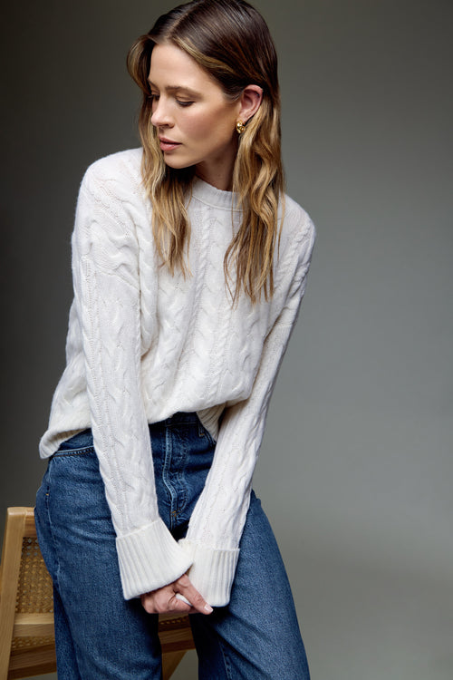 Autumn Cashmere Oversized Cable Crew With Turn Back Cuffs