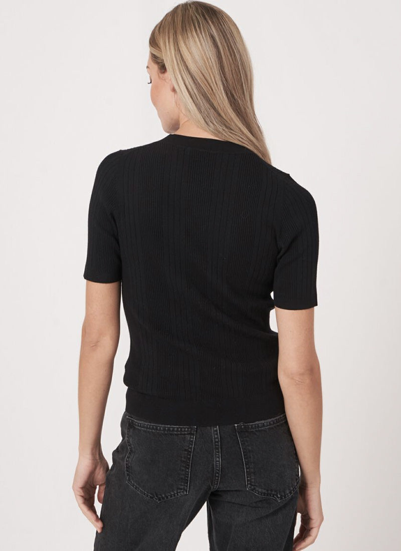 Repeat Short Sleeve Rib-Knit Top