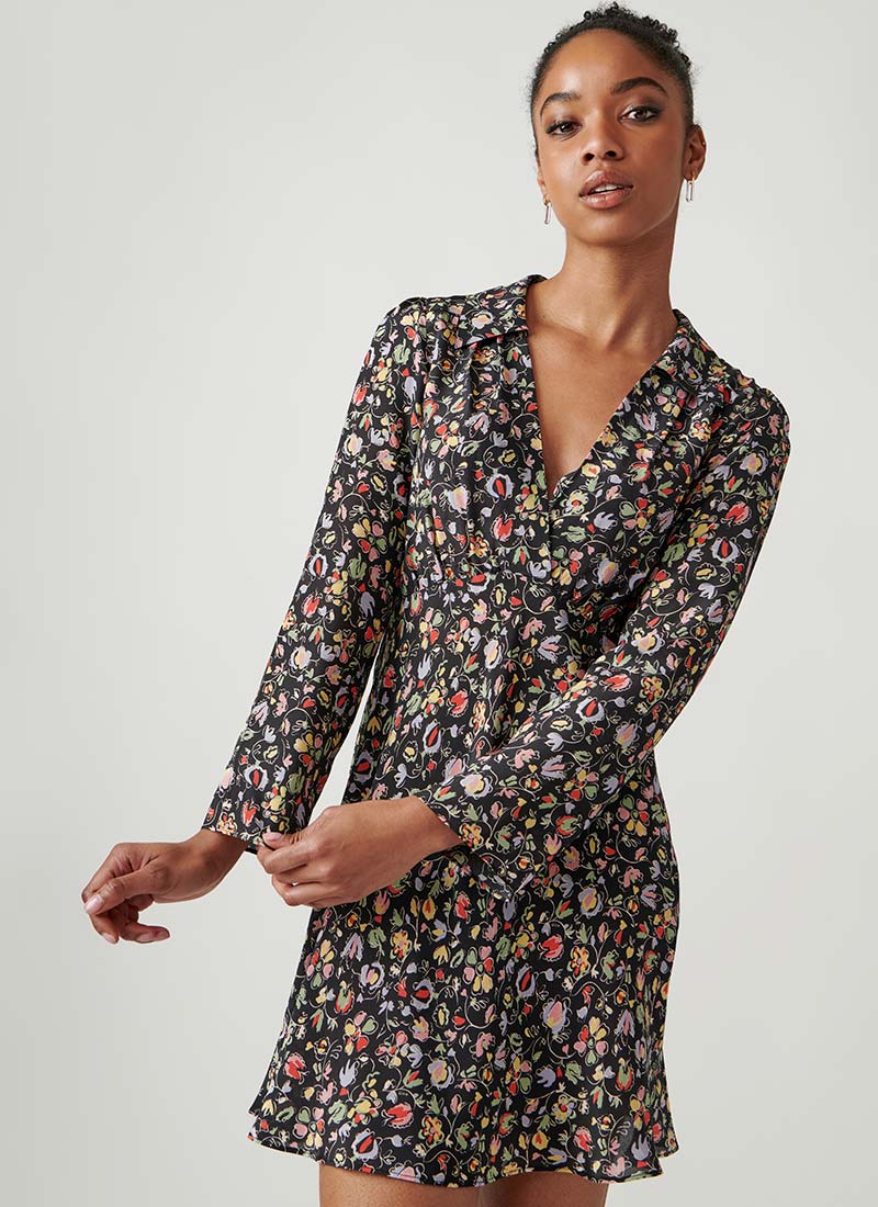 RIXO Renata Long-Sleeve Print Mini Dress