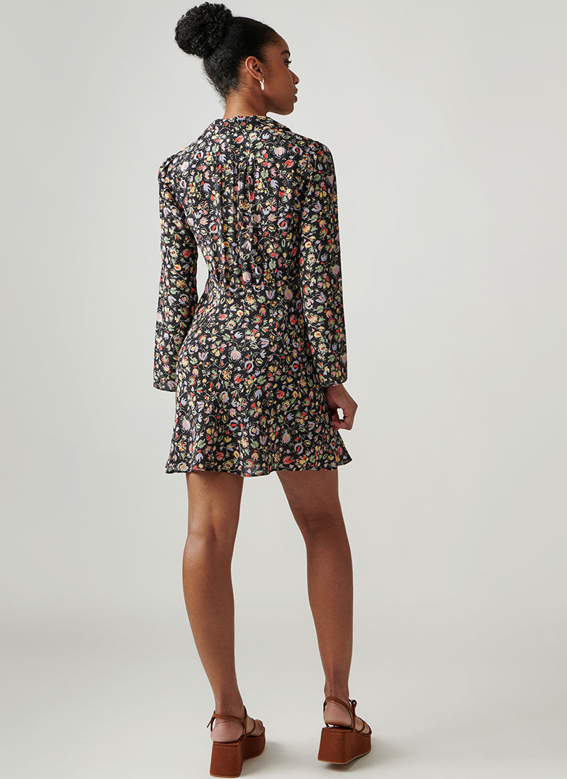 RIXO Renata Long-Sleeve Print Mini Dress