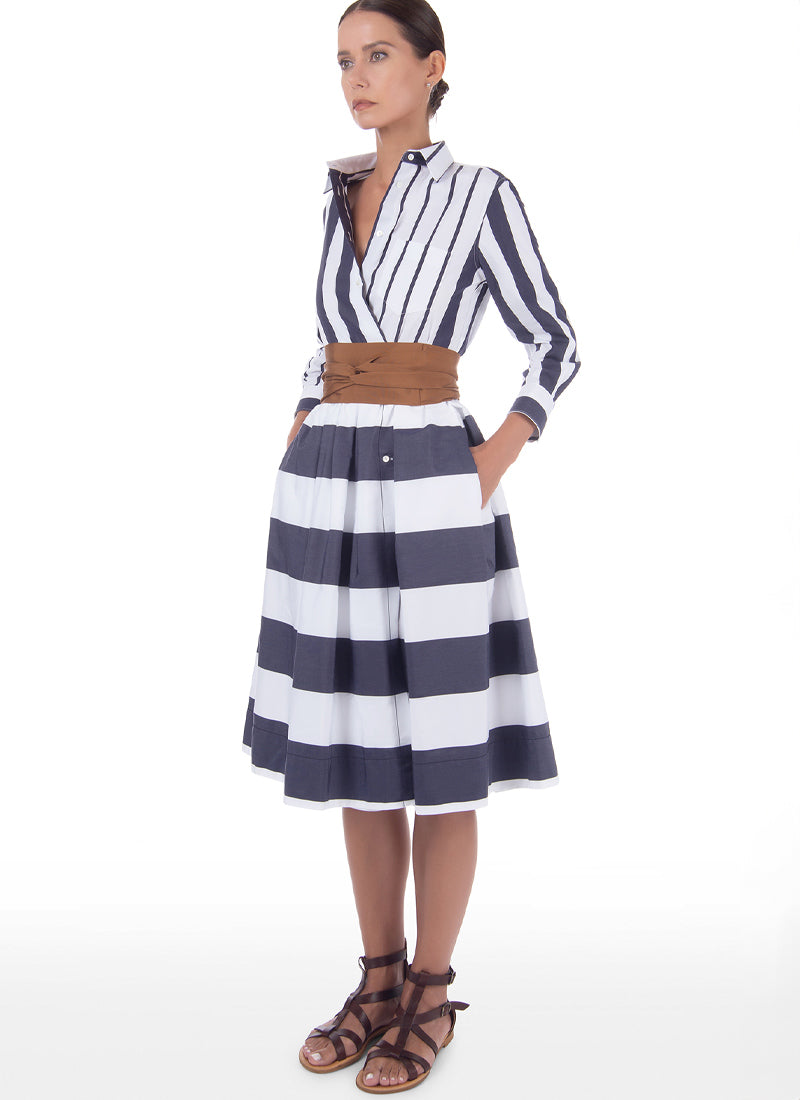 Sara Roka Cotton Striped Shirt Dress with Belt