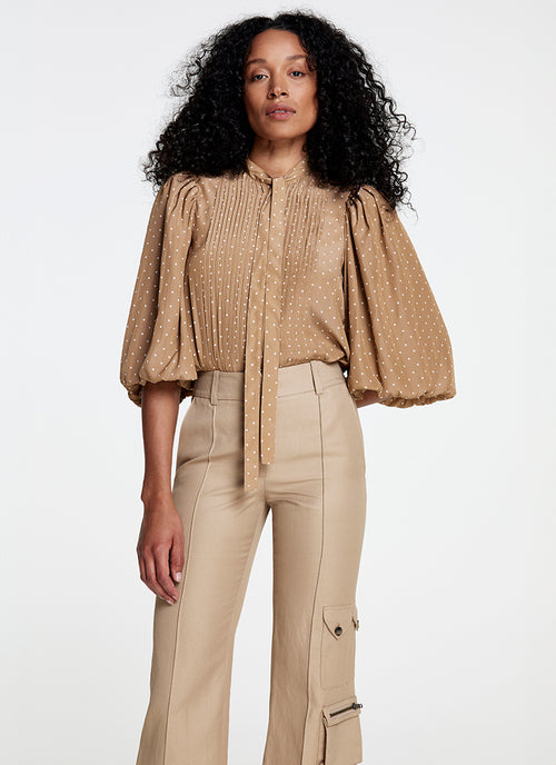 Smythe Pleated Tie Neck Blouse