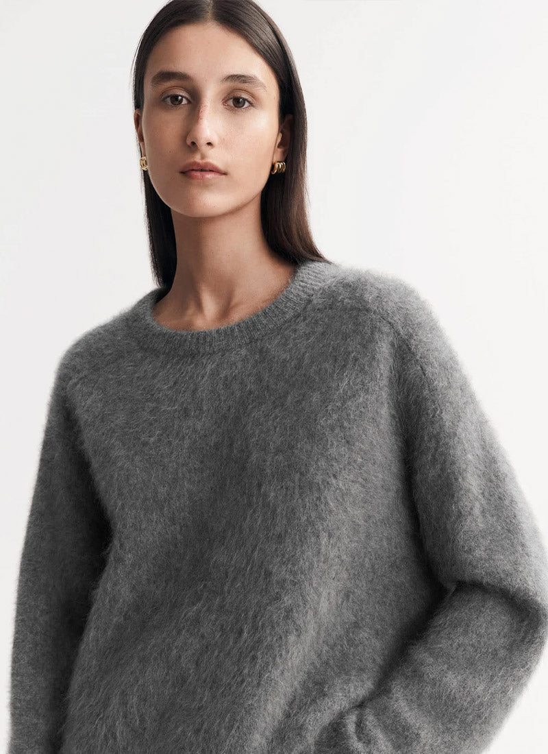 Soft Goat Brushed Cashmere Crewneck Sweater